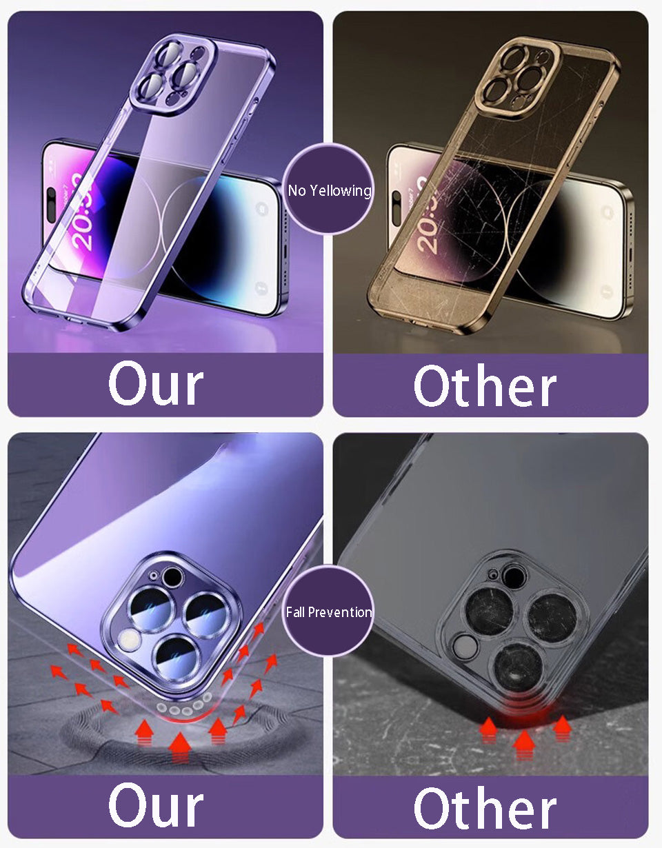 Luxury Plating Transparent Silicone Case – High Quality, Shockproof, Ultra Slim, HD Lens Protection, Durable Soft Cover, 