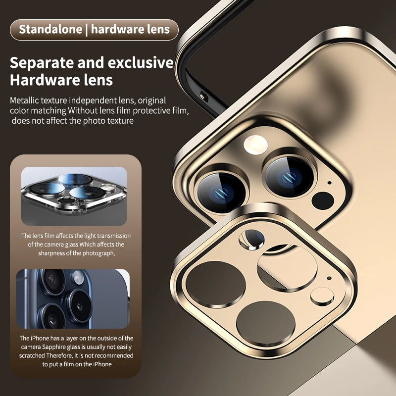 Luxury Hybrid Metal Phone Case - Camera Protection, Silicone Frame, Aluminum Heat-Dissipating Bumper, Shockproof Design | Case for iPhone