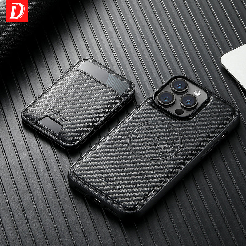 Premium 2-in-1 Carbon Fiber Wallet iPhone Case – Magnetic Card Holder, Removable Cover, Shockproof Protection, Sleek Design for iPhone Models