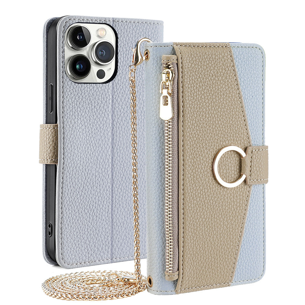 Premium Leather Crossbody Wallet Case for iPhone - Flip Mirror Design, Long Lanyard,  Shockproof Protection for iPhone Models