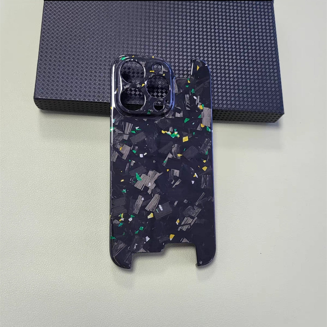 Glossy Forged Carbon Fiber Case – Ultra-Thin Genuine Glitter Shockproof Cover for iPhone Models, Sleek and Durable Design