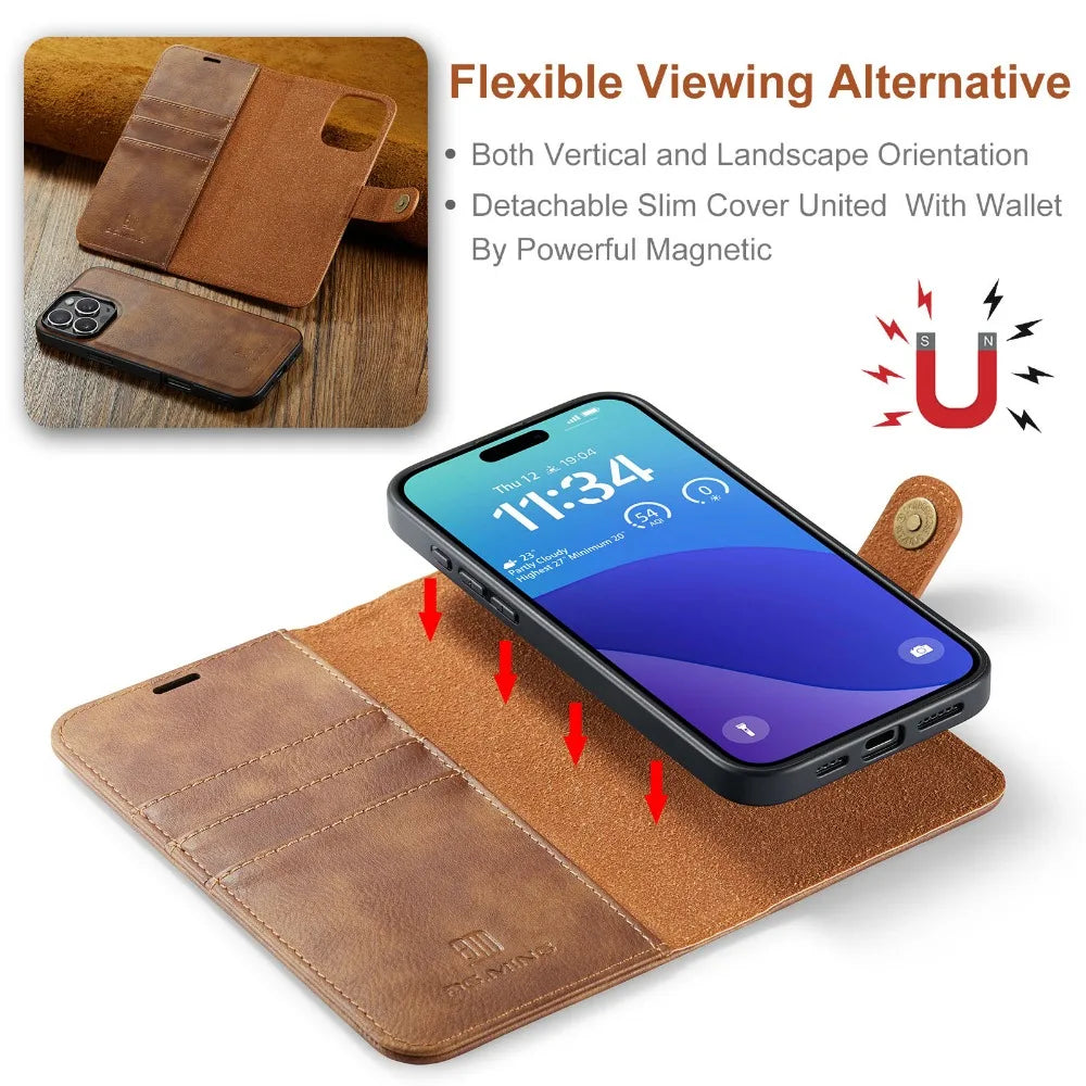 Premium Detachable Magnetic Leather Wallet iPhone Case – Card Holder, Shockproof Protection, and Stylish Flip Cover for Secure and Convenient Use