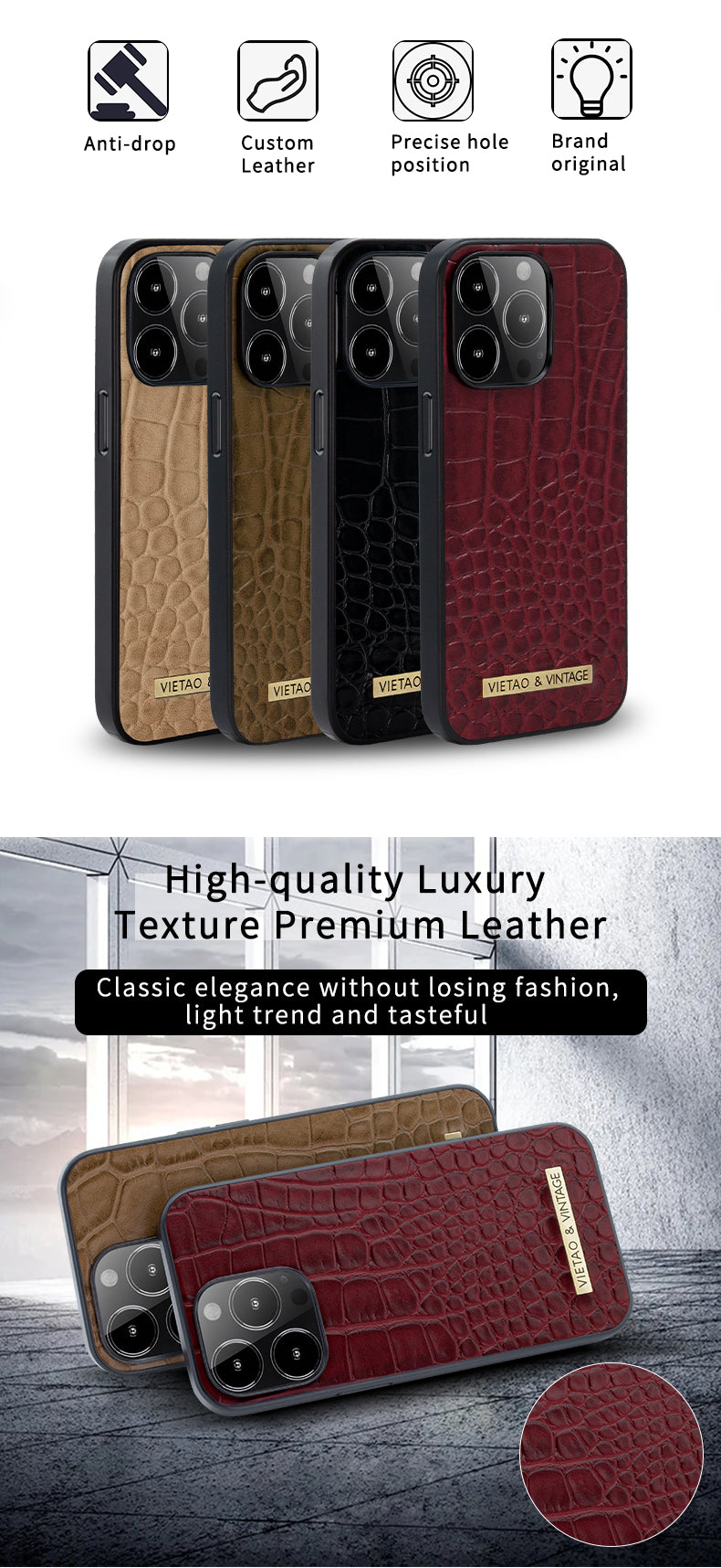 Luxury Crocodile Pattern Leather iPhone Case - Business Style, Shockproof, Durable Bumper Cover