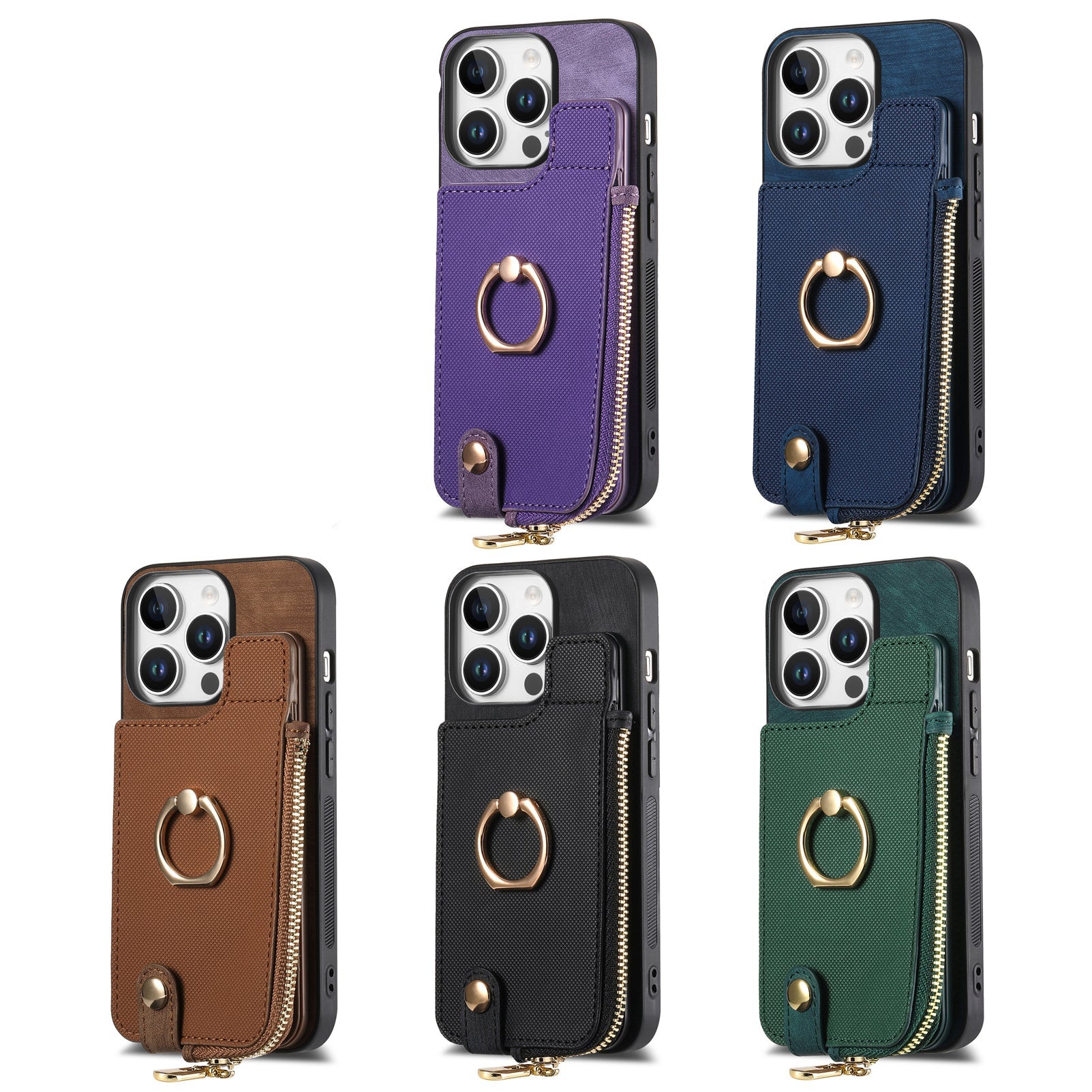 Luxury Zipper Wallet Leather iPhone Case – Card Holder, Ring Kickstand, Shockproof Protection, and Stylish Crossbody Design for Secure & Convenient Use