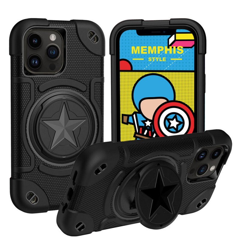 Shield Rotating Ring Rugged Stand Case – Five-Pointed Star Design, Macaron Color Bumper Cover, Durable Protection for iPhone Models