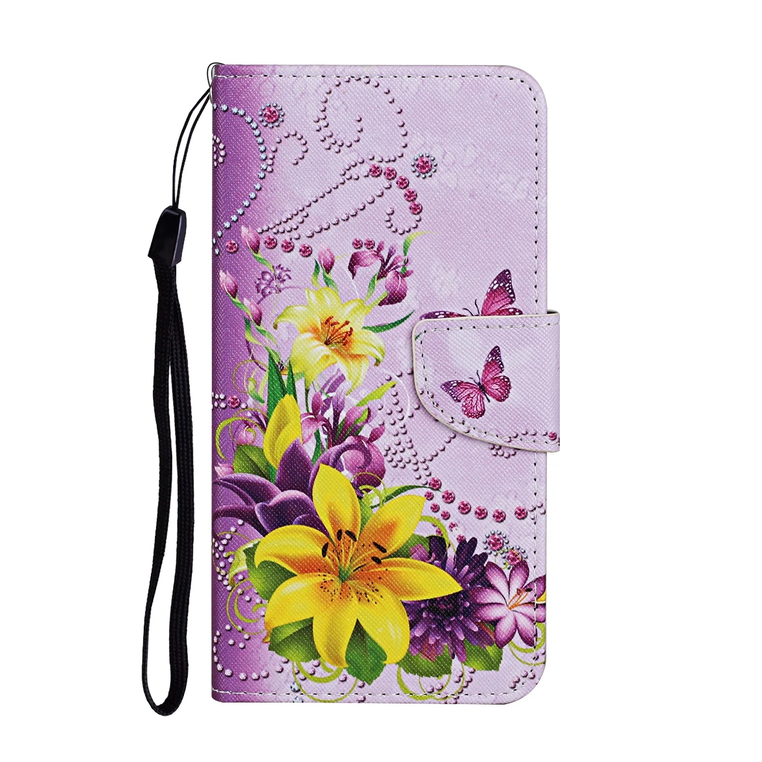 Leather Flip Phone Case for iPhone – Cat & Butterfly Painted Wallet Cover, Card Holder, Kickstand, Shockproof Protective Case