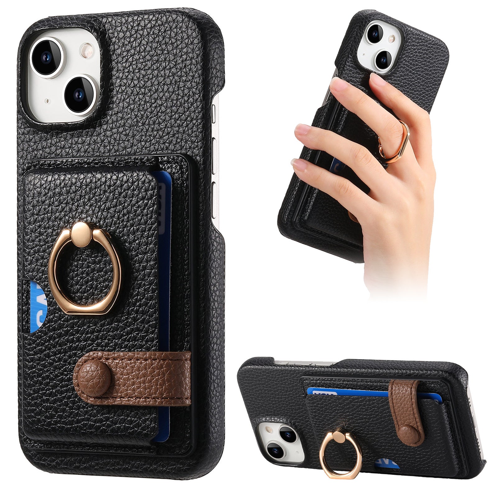 Premium Leather Ring Stand Wallet Case – Shockproof Phone Cover with Card Holder, Magnetic Closure, and Kickstand Support for Hands-Free Convenience