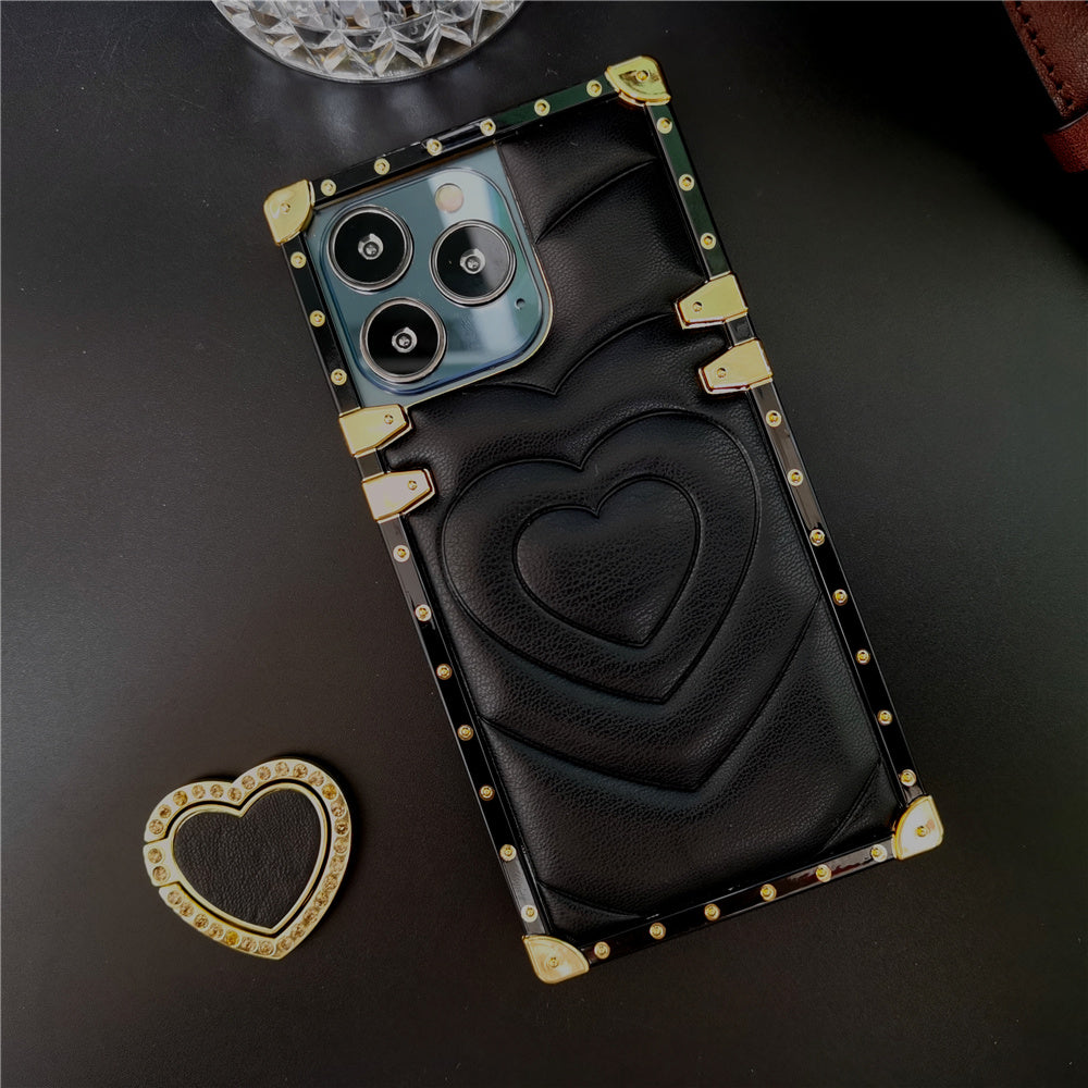 Luxury 3D Love Heart Soft PU Leather Case Shockproof Phone Cover for iPhone 15, 13 Pro Max, 12, 11 Pro, 14 Pro Max XR, XS Max