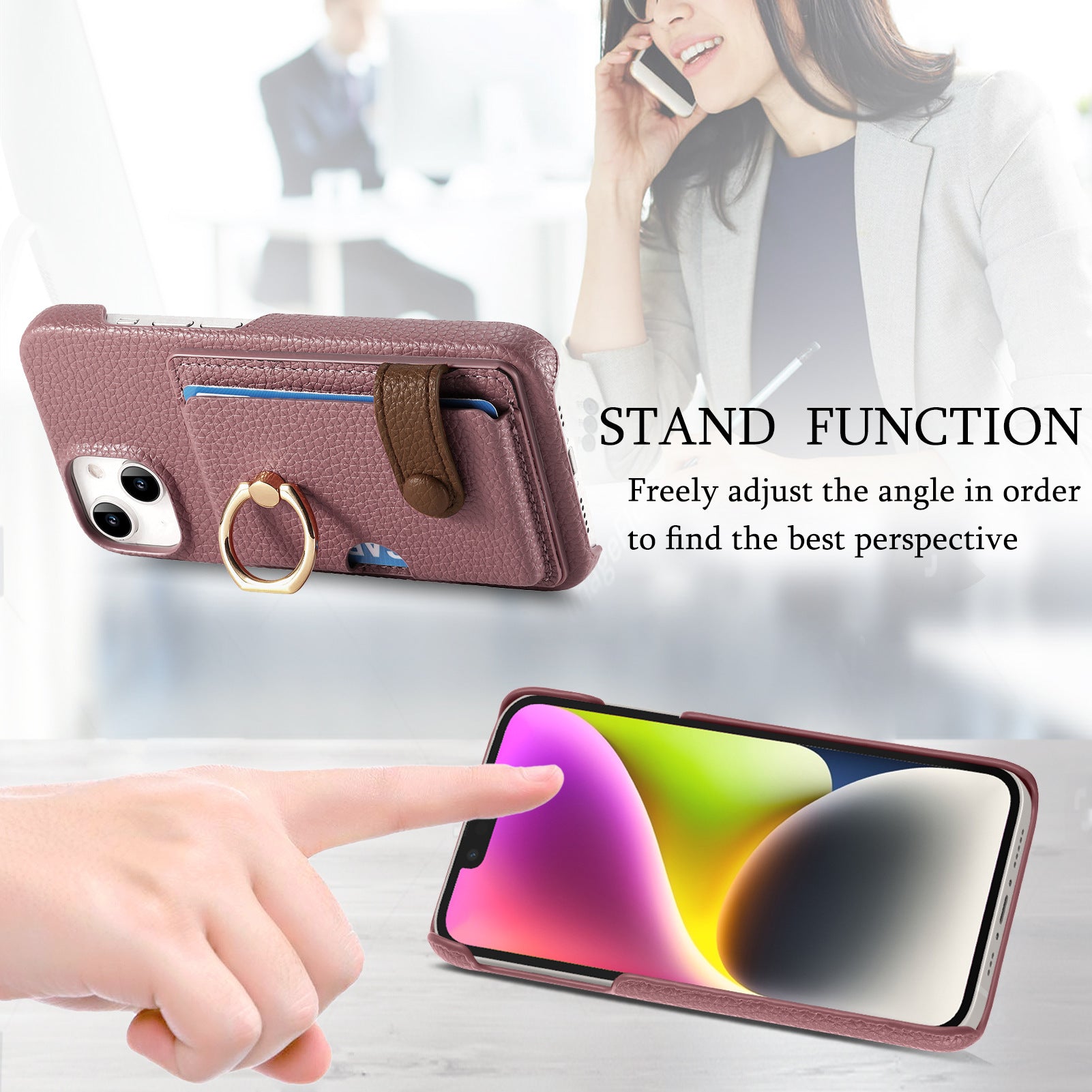 Premium Leather Ring Stand Wallet iPhone Case – Shockproof Phone Cover with Card Holder, Magnetic Closure, and Kickstand Support for Hands-Free Convenience