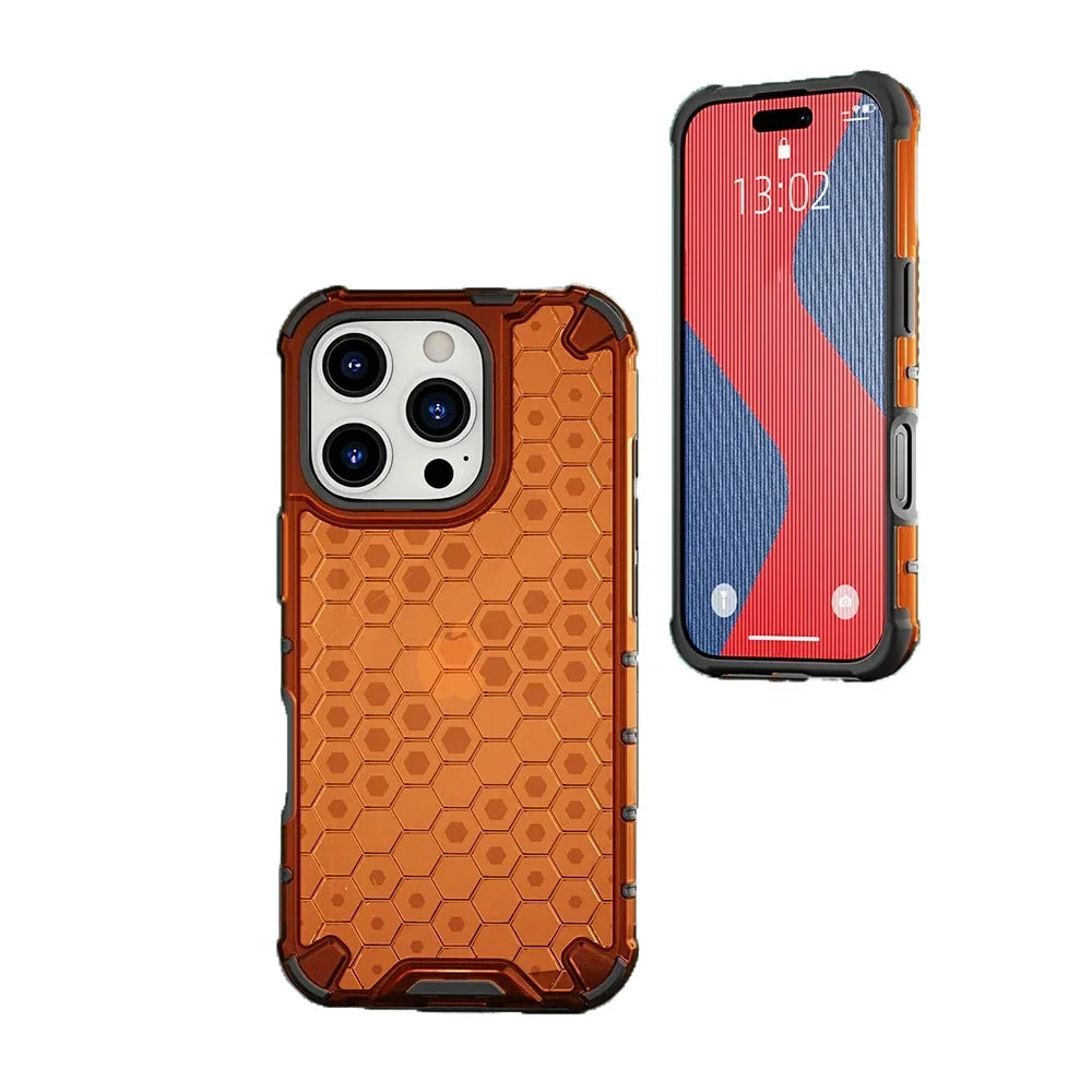 KEYSION Shockproof Armor Case – Soft Silicone + PC Transparent Honeycomb Back Cover for iPhone Models, Durable and Protective Design