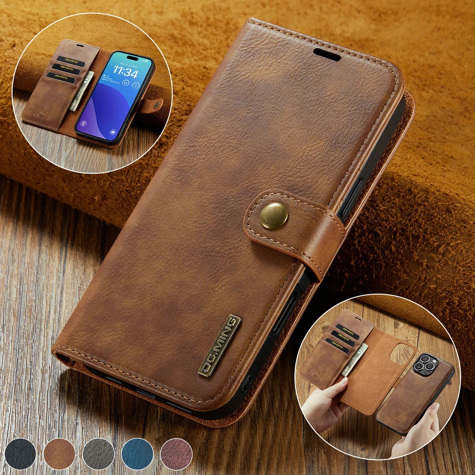 Premium Detachable Magnetic Leather Wallet Case – Card Holder, Shockproof Protection, and Stylish Flip Cover for Secure and Convenient Use