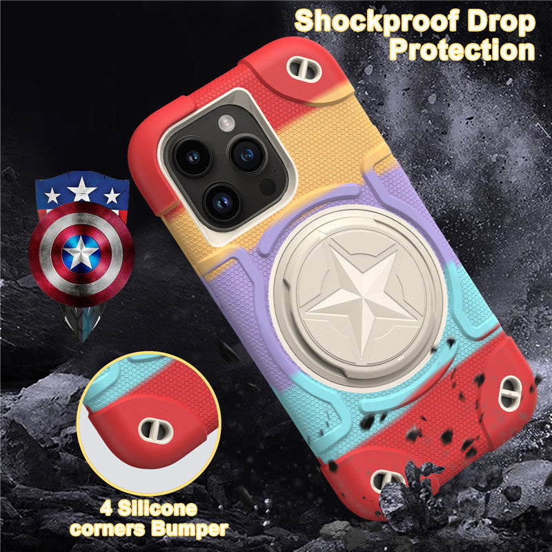 Shield Rotating Ring Rugged Stand Case – Five-Pointed Star Design, Macaron Color Bumper Cover, Durable Protection for iPhone Models