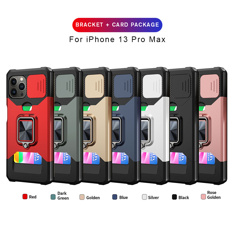 Magnetic Ring Card Slot iPhone Case – Shockproof Stand Cover for iPhone Models