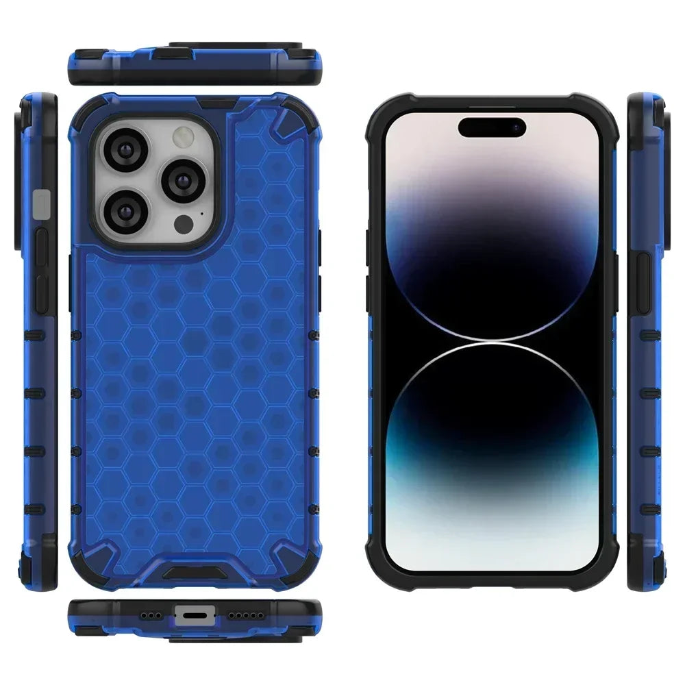 KEYSION Shockproof Armor Case – Soft Silicone + PC Transparent Honeycomb Back Cover for iPhone Models, Durable and Protective Design