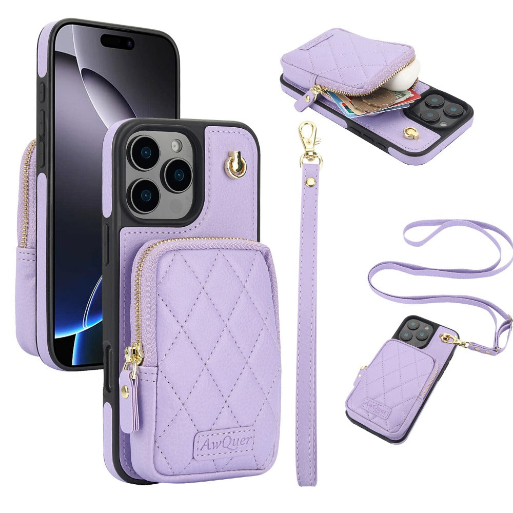 Luxury Crossbody Lanyard Phone Case – Zipper Wallet Leather Cover with Card Holder, Shoulder Strap, and Full Protection for iPhone Models