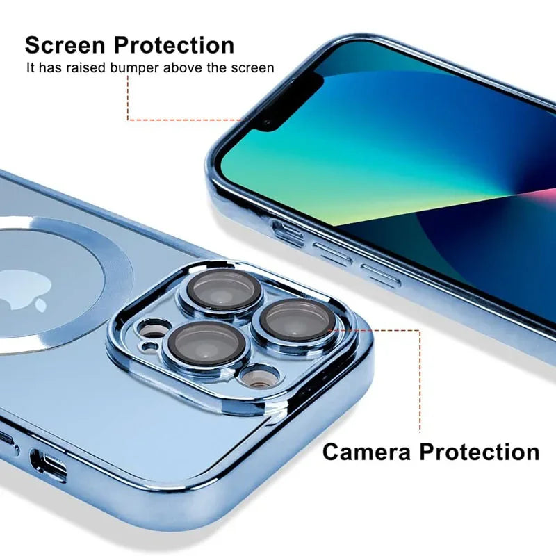 Clear Plating Magnetic iPhone Case - MagSafe Compatible, Lens Protection, Wireless Charging Ready, Slim Transparent Cover | Case for iPhone