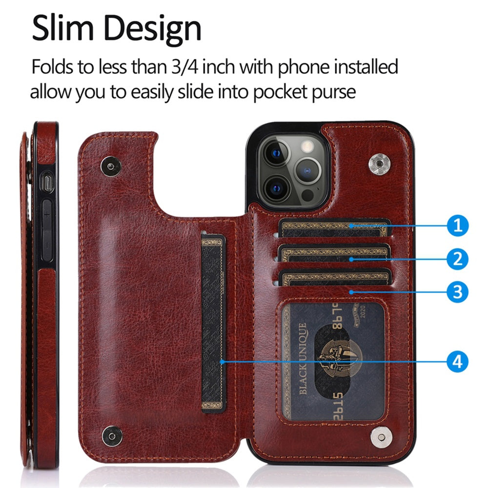 Luxury PU Leather Wallet Case – Kickstand, Card Holder Slots, Durable Shockproof Cover, Elegant Magnetic Closure for iPhone Models