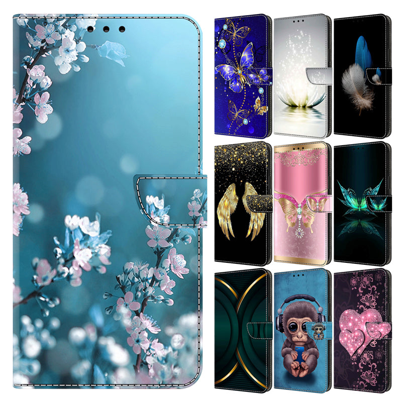 Luxury Flip Leather Wallet Case 3D Fashion Painted Pattern, Card Holder Stand Function Shockproof Protective Cover for iPhone