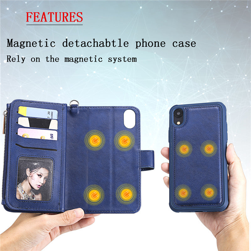 Luxury Magnetic Detachable Wallet Case – Premium Leather Flip Cover, Card Slots, Handbag Design, Stand Feature for iPhone