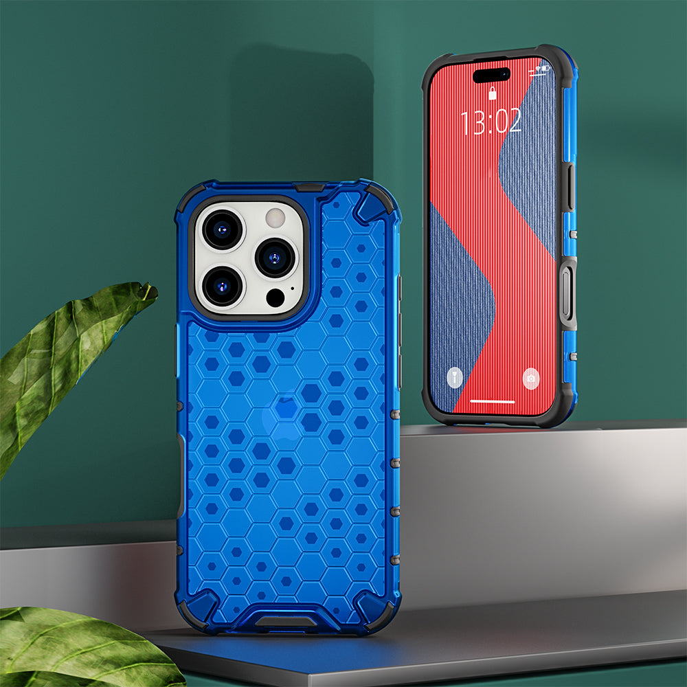 KEYSION Shockproof Armor Case – Soft Silicone + PC Transparent Honeycomb Back Cover for iPhone Models, Durable and Protective Design