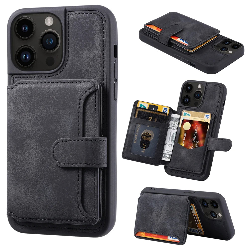 Fashion Leather iPhone Case – Shockproof, Back Protective Cover, Card Holder, Sleek Design, Durable & Stylish for iPhone