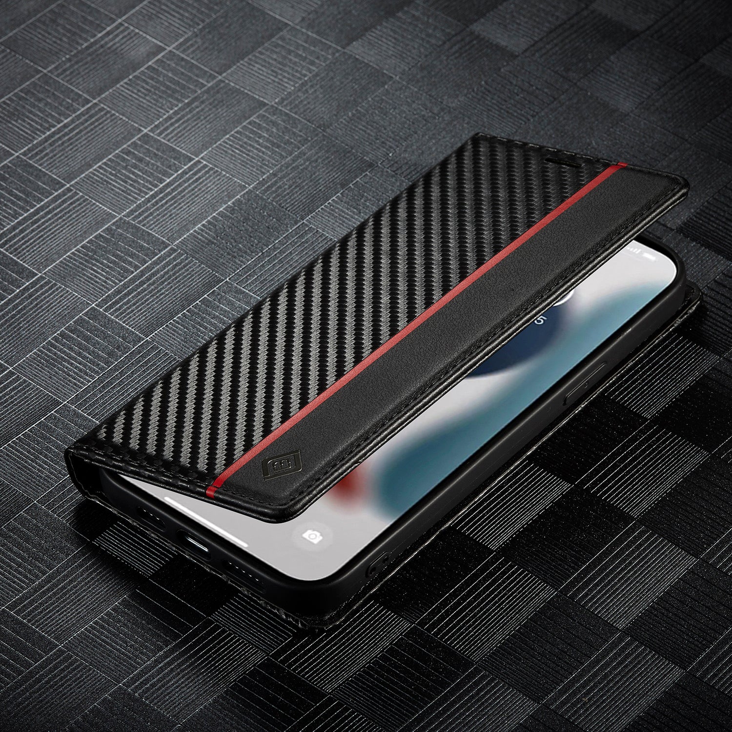 Luxury Carbon Fiber Leather Wallet iPhone Case – Magnetic Flip Cover, Card Holder, Shockproof Protection, Stylish & Durable for iPhone