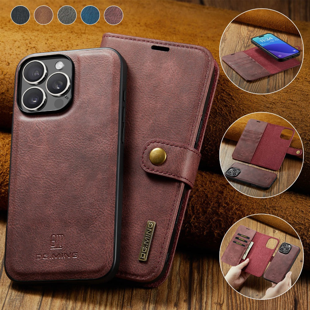 Premium Detachable Magnetic Leather Wallet iPhone Case – Card Holder, Shockproof Protection, and Stylish Flip Cover for Secure and Convenient Use