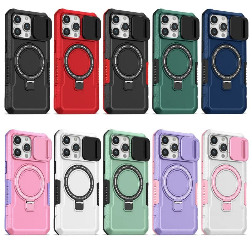 MagSafe Armor Case – Magnetic Holder, Wireless Charging, Slide Camera Protection, Rugged Full-Body Cover for iPhone Models