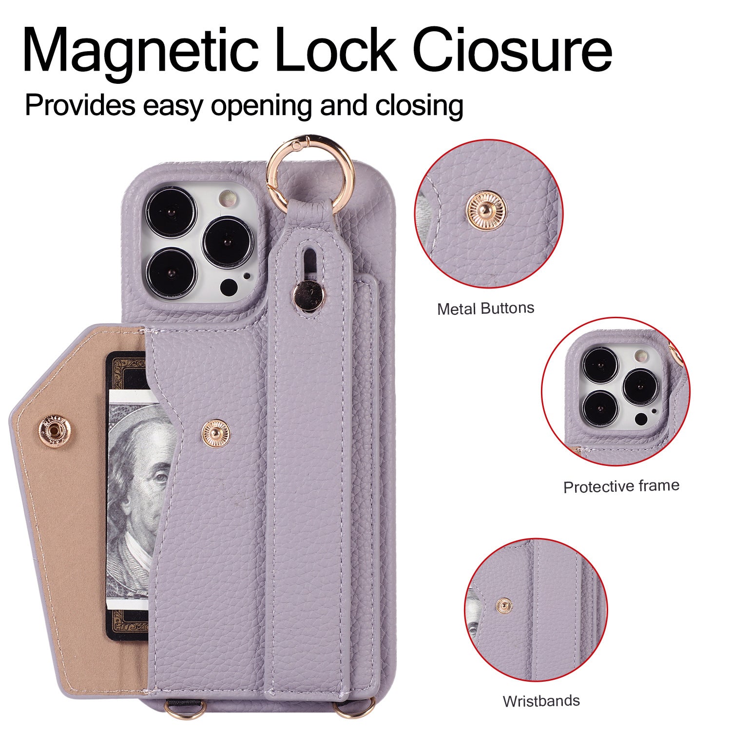 Luxury Crossbody Leather Wallet Case – Wrist Strap, Ring Holder, Card Slot, Shockproof Protection, Stylish Design for iPhone