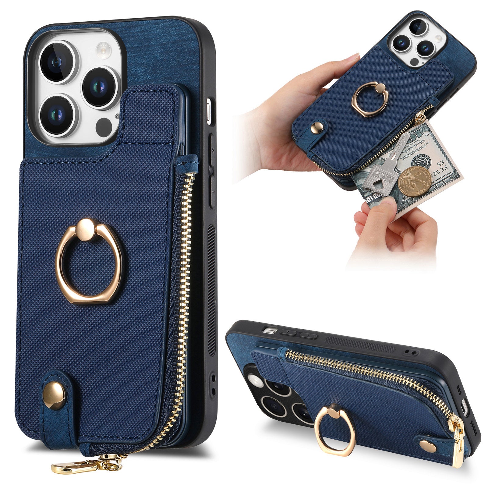 Luxury Zipper Wallet Leather Phone Case – Card Holder, Ring Kickstand, Shockproof Protection, and Stylish Crossbody Design for Secure & Convenient Use