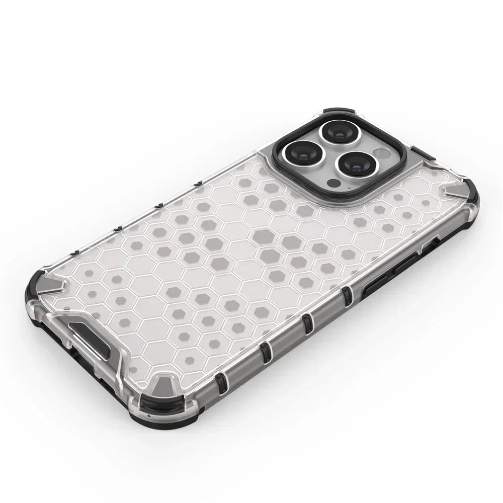 KEYSION Shockproof Armor Case – Soft Silicone + PC Transparent Honeycomb Back Cover for iPhone Models, Durable and Protective Design