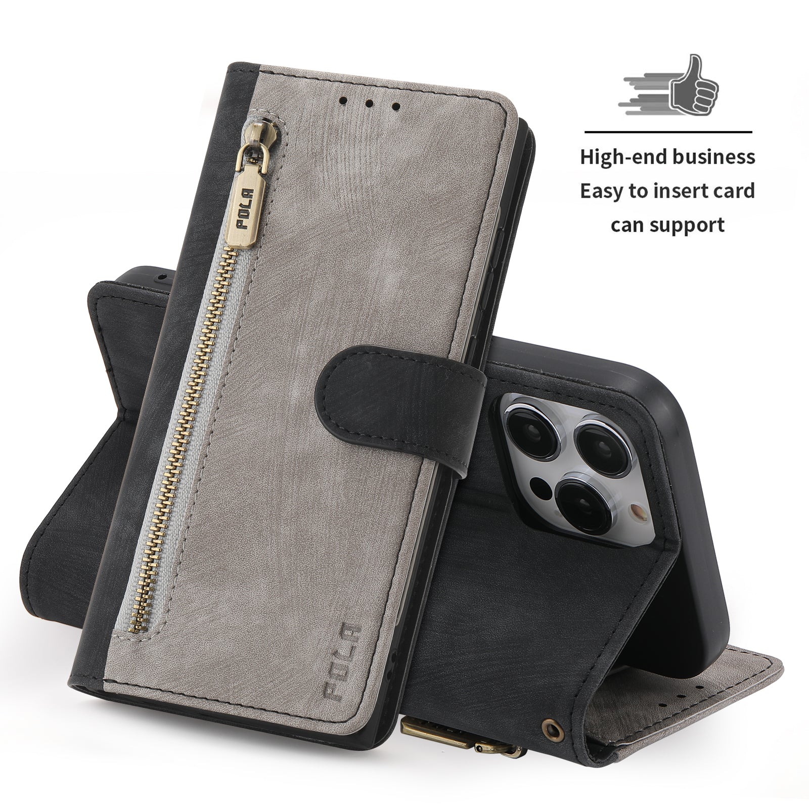 RFID Blocking Leather Wallet Case – Zipper Flip Cover, Card Slot Holder, Magnetic Stand, Shockproof Protection, Premium Design for iPhone