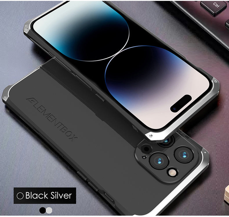 Luxury Aluminum Metal Phone Case – Shockproof Silica Gel Back Cover, Anti-Collision Strip, Durable Protection for iPhone Models