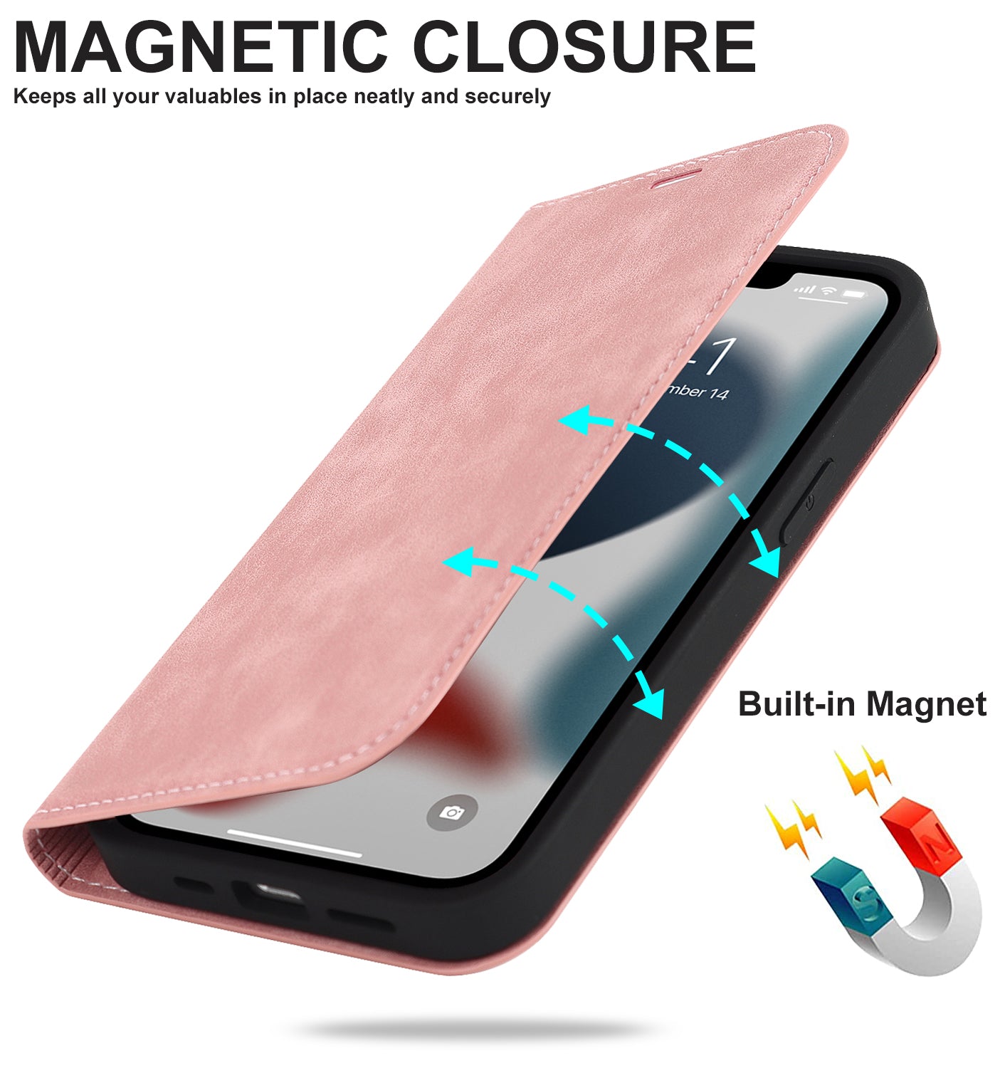 Luxury Magnetic Leather Wallet Case – MagSafe Wireless Charging, Card Slot, Stand Feature, Premium Protection, Stylish & Durable Cover