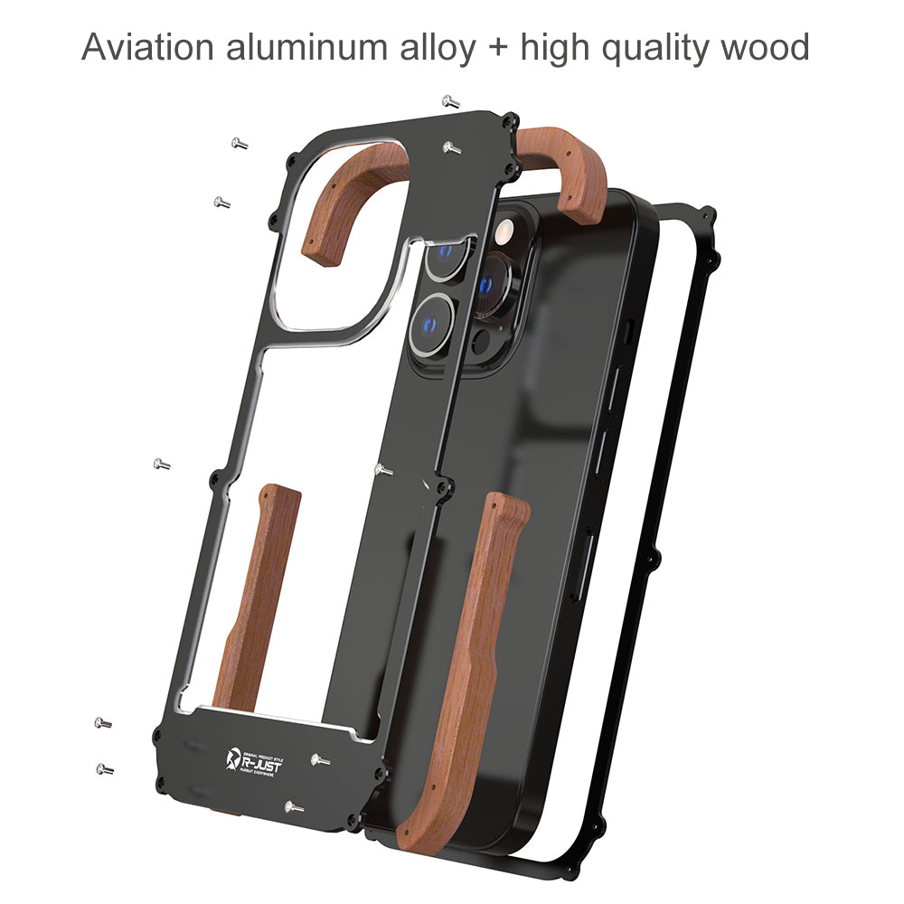 R-Just Luxury Aluminum Phone Case – Tough Shockproof Armor Cover with Screws for iPhone Models, Premium Durable Protection