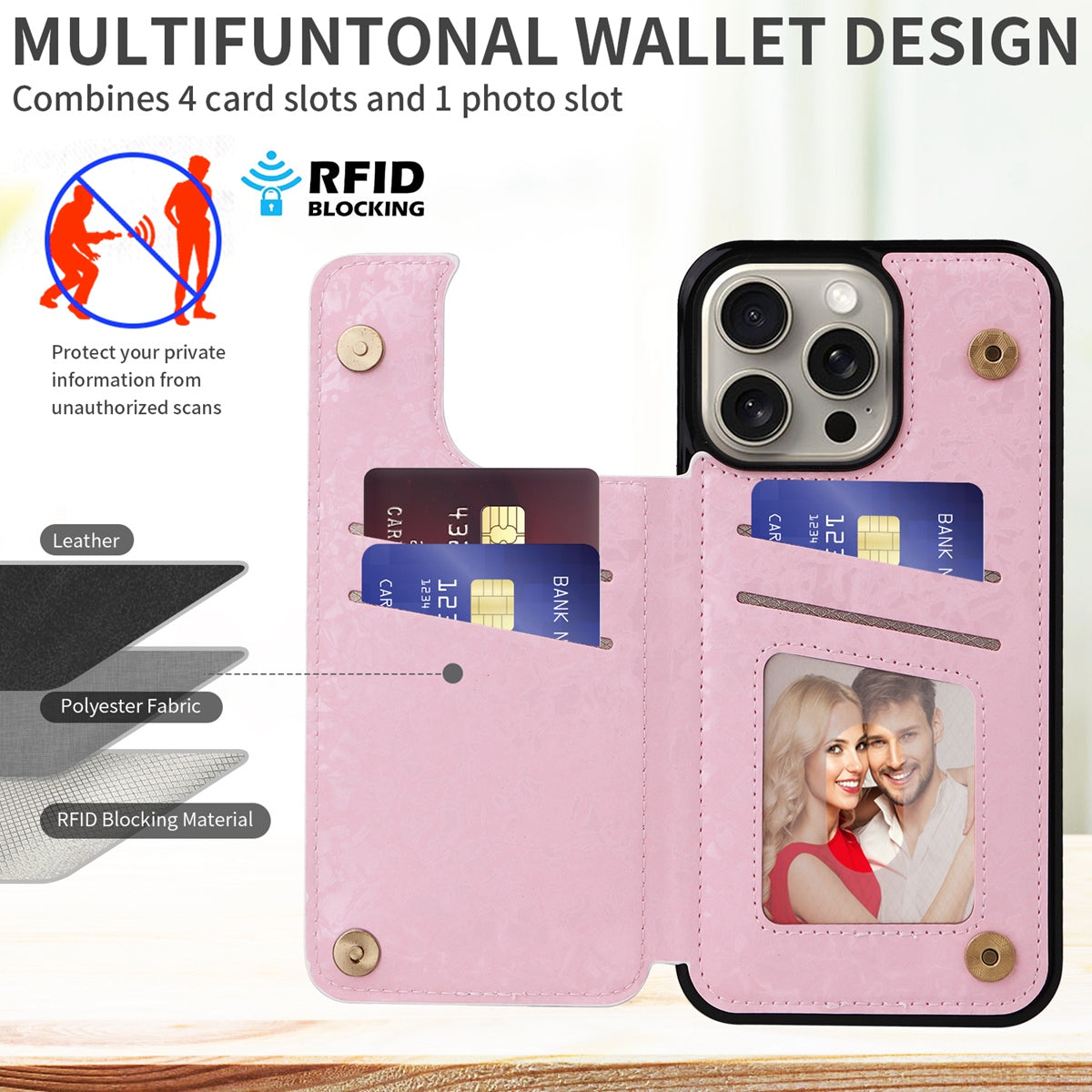 Hot Stamped Floral Wallet Case – Card Slots, Flip Cover, Magnetic Closure, Elegant Leather Design, Shockproof Protection for iPhone