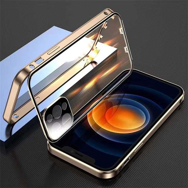 Luxury 360° Full Protection Magnetic Case – Metal Frame, Double-Sided Glass, Snap Lock Design, Shockproof Bumper Cover | Case for iPhone