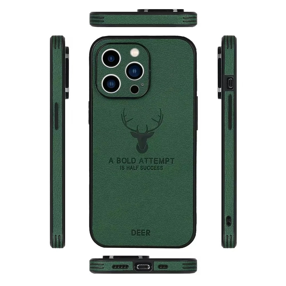 Retro PU Leather iPhone Case – Deer Pattern, Soft Business Design, Lens Protection, Stylish & Durable Cover | Case for iPhone