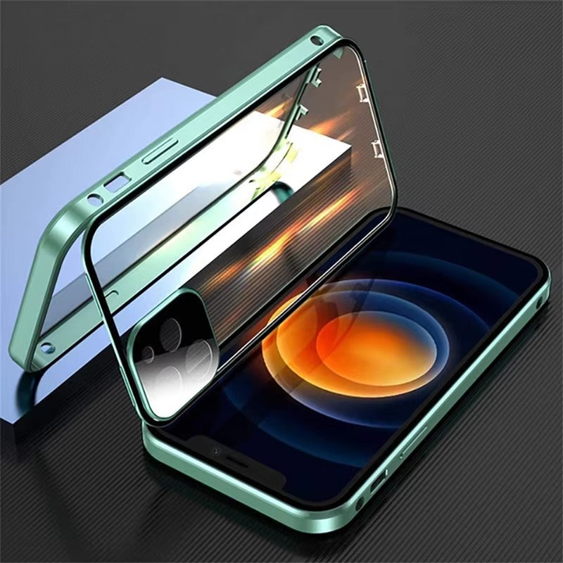 Luxury 360° Full Protection Magnetic Case – Metal Frame, Double-Sided Glass, Snap Lock Design, Shockproof Bumper Cover | Case for iPhone