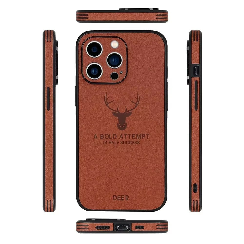 Retro PU Leather iPhone Case – Deer Pattern, Soft Business Design, Lens Protection, Stylish & Durable Cover | Case for iPhone