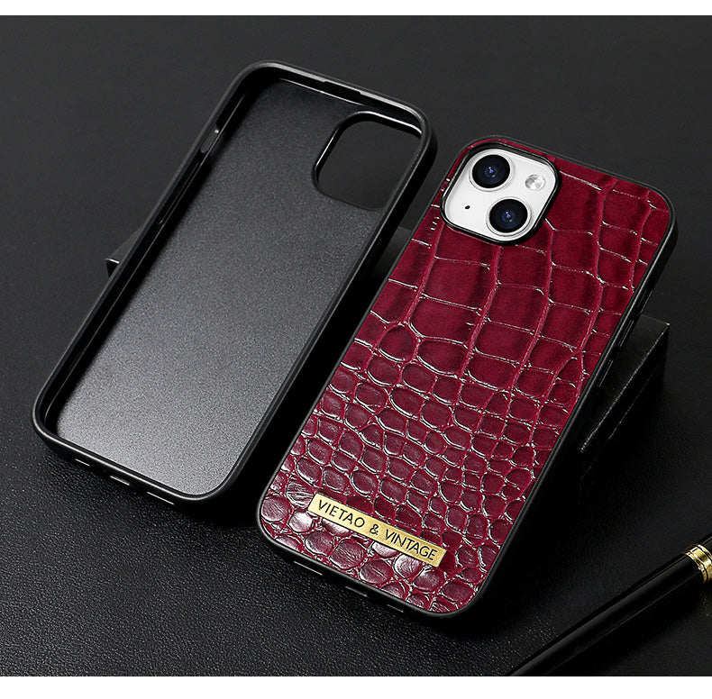 Luxury Crocodile Pattern Leather iPhone Case - Business Style, Shockproof, Durable Bumper Cover