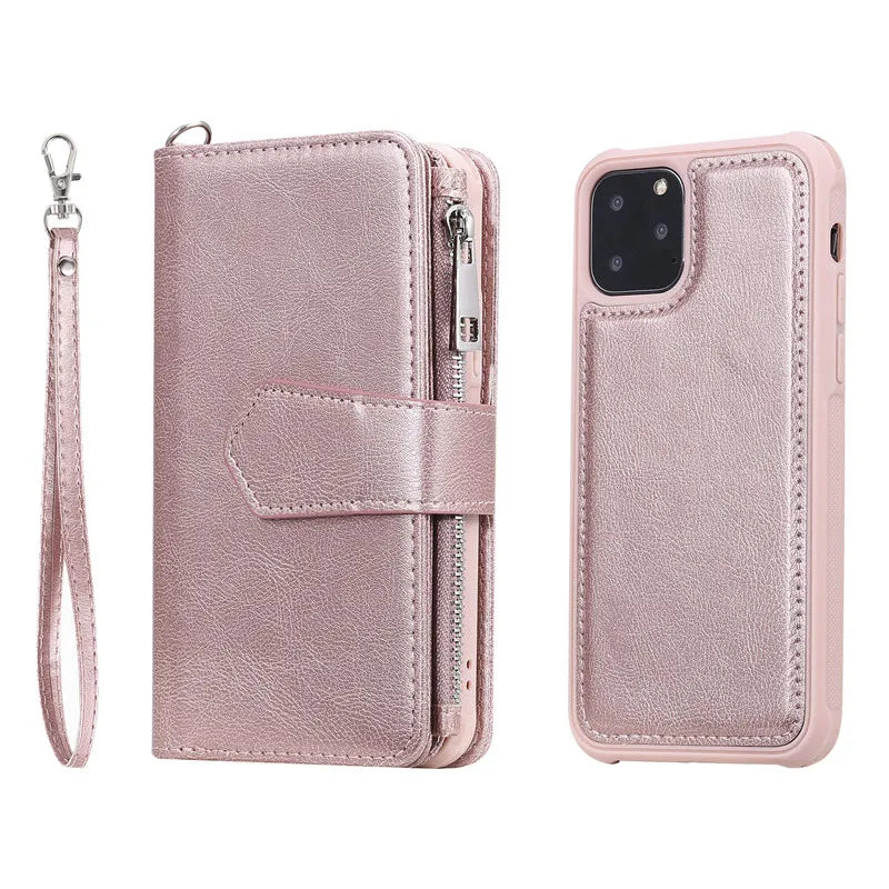 Luxury Magnetic Detachable Wallet Case – Premium Leather Flip Cover, Card Slots, Handbag Design, Stand Feature for iPhone