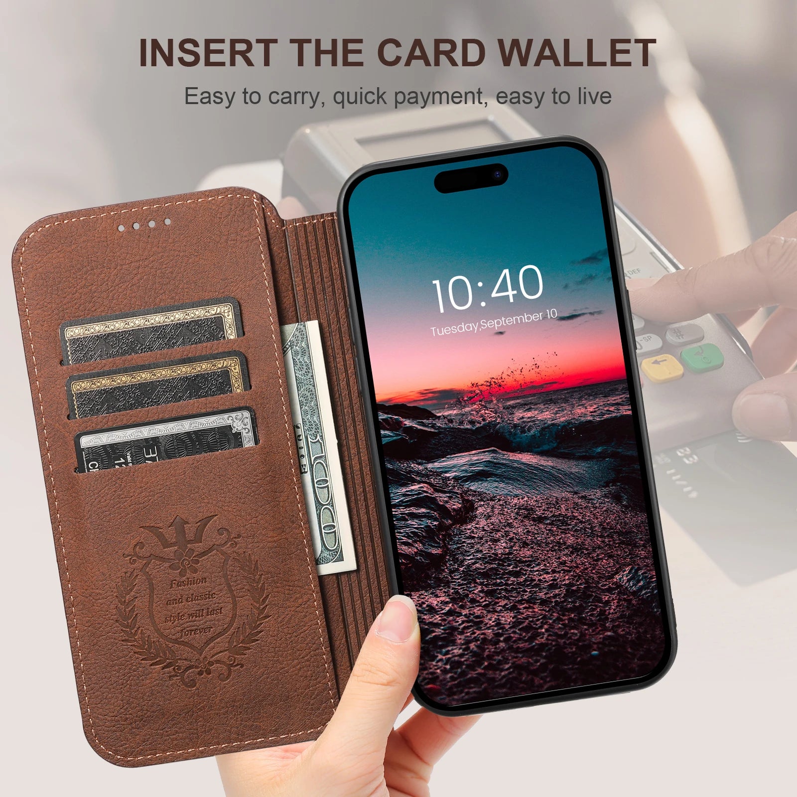 Luxury Leather Magnetic Flip Case – MagSafe Wallet Card Holder, Wireless Charging Compatible, Shockproof Protection, Elegant Design for iPhone Models