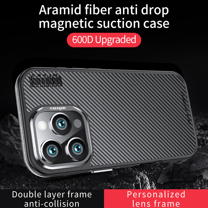 Premium 100% Aramid Fiber Kevlar iPhone Case – 600D Lightweight MagSafe Compatible, Wireless Charging, Ultra-Thin Protective Cover for iPhone Models