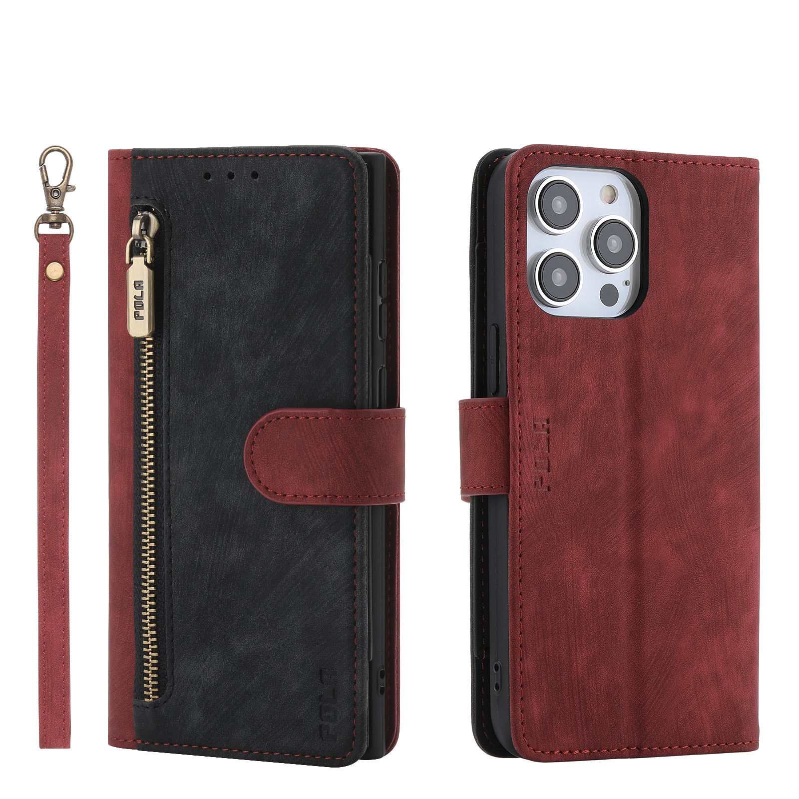 RFID Blocking Leather Wallet Case – Zipper Flip Cover, Card Slot Holder, Magnetic Stand, Shockproof Protection, Premium Design for iPhone