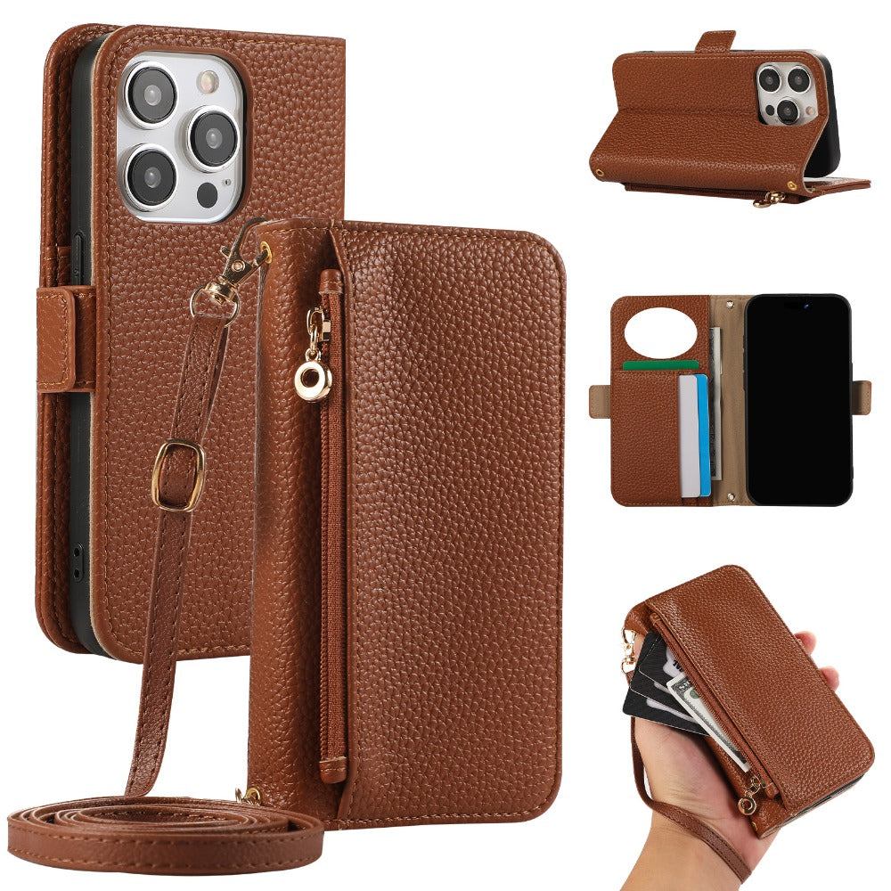 Luxury Crossbody Zipper Wallet Phone Case – Leather Card Holder, Hands-Free Strap, Shockproof Protection, and Stylish Design for Ultimate Convenience