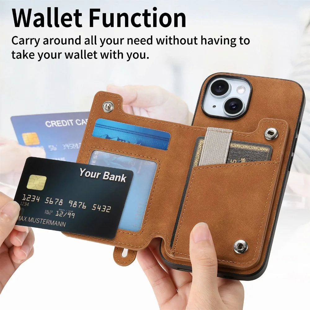 Luxury Detachable Zipper Wallet Phone Case – Magnetic Flip Cover with Card Slots, Wrist Strap, and Full Protection for Ultimate Convenience