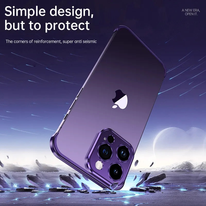 Metal Corner Pads iPhone Case – Aluminum Alloy Bumper with Camera Lens Protector Antifall Protection for iPhone Models