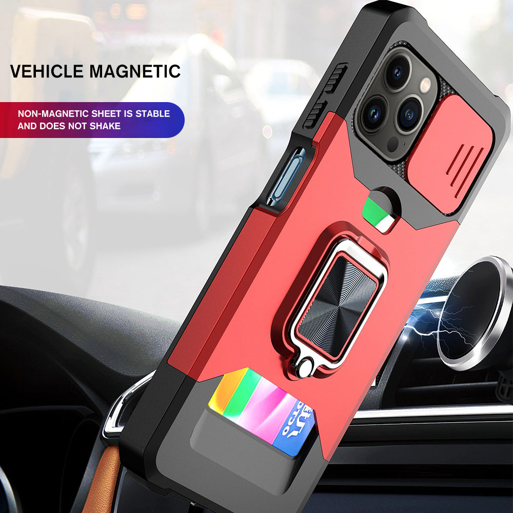 Magnetic Ring Card Slot iPhone Case – Shockproof Stand Cover for iPhone Models