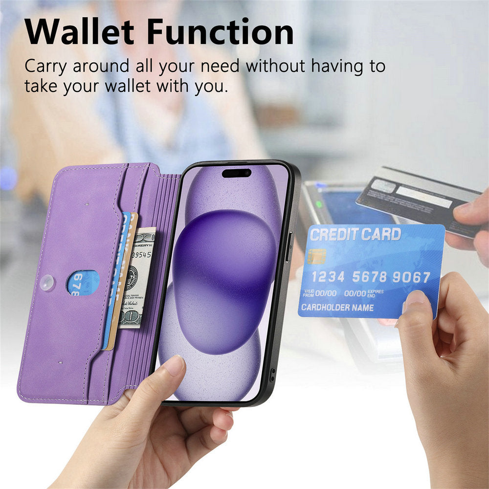 Premium 2-in-1 Magnetic Wallet iPhone Case – Zipper Leather Bag, Card Slot, Wireless Charging Compatible, Shockproof Protection for iPhone